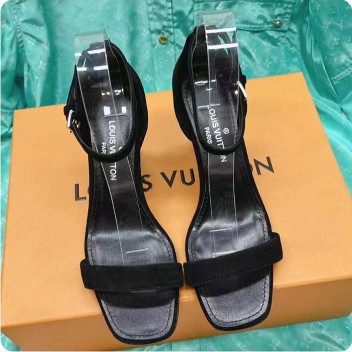 Louis Vuitton LV Women Appeal Wedge Sandal Black Suede Baby Goat Leather Strass