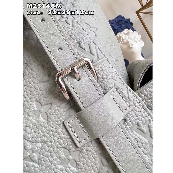 Louis Vuitton LV Unisex Christopher MM Backpack Mineral Gray Embossed Taurillon Monogram Cowhide Leather