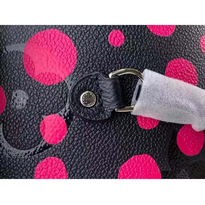 Louis Vuitton Women LV x YK Neverfull MM Black Fuchsia Embossed Grained Monogram Empreinte Cowhide
