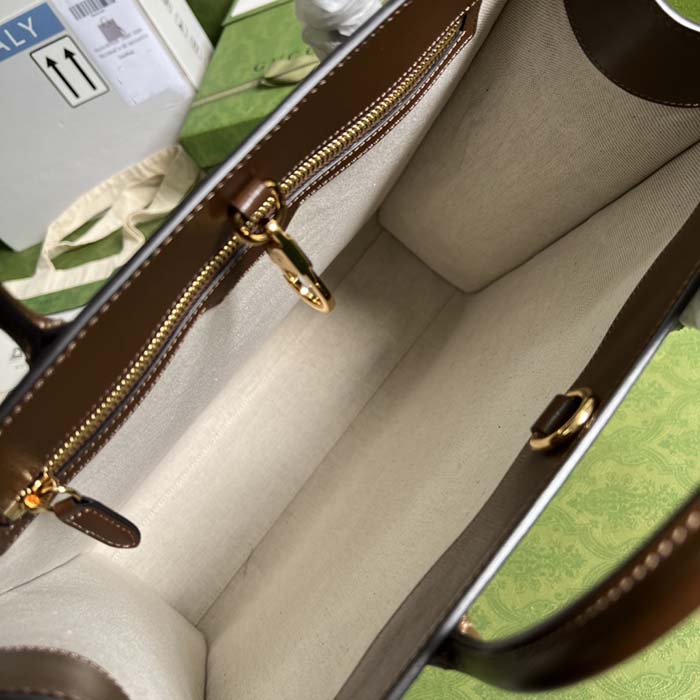 Gucci Unisex Small Tote Interlocking G Beige Ebony GG Supreme Canvas