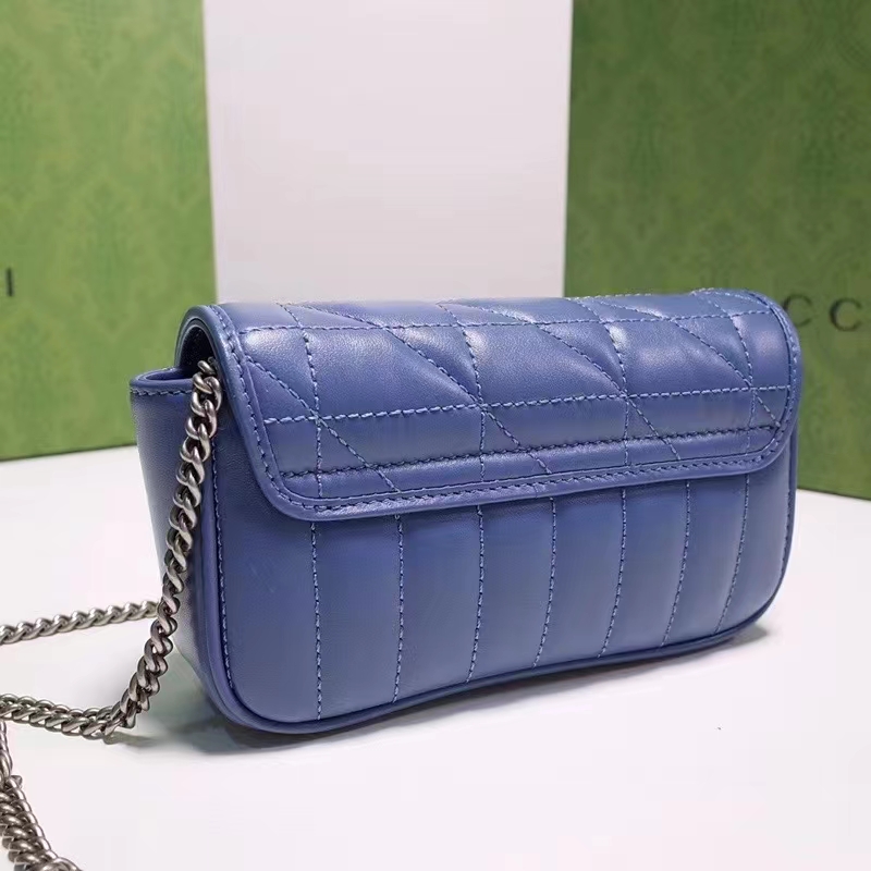 Gucci Women GG Marmont Matelassé Mini Bag Blue Matelassé Leather Double G