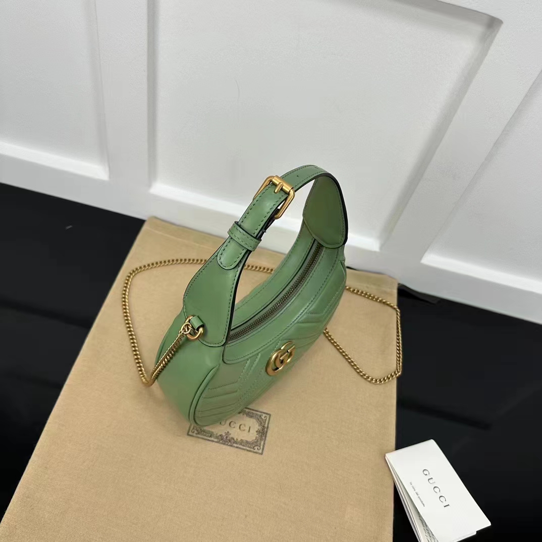 Gucci Women GG Marmont Matelassé Mini Bag Sage Green Chevron Leather