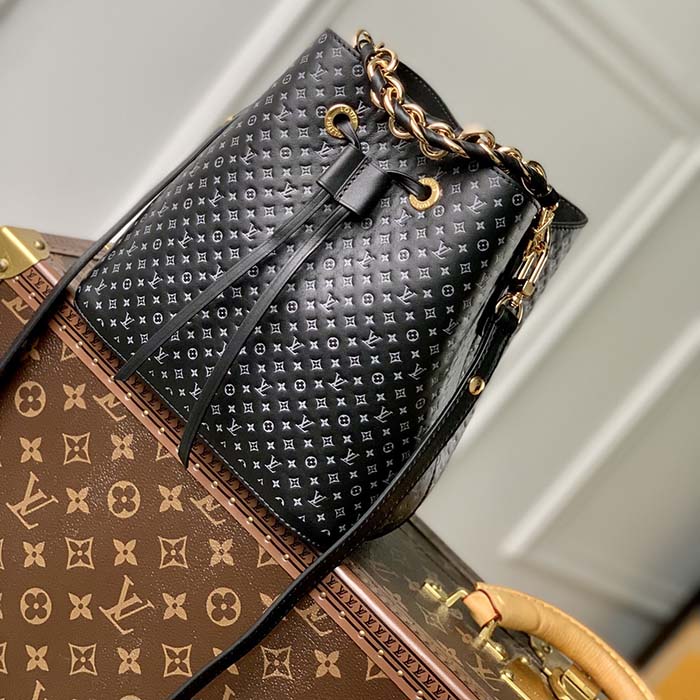 Louis Vuitton Women NeoNoé BB Bucket Bag Black Calfskin Monogram Flowers
