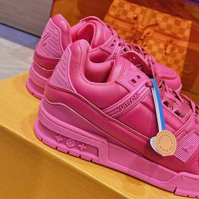 Louis Vuitton Unisex LV Trainer Sneaker Fuchsia Calf Leather Rubber Outsole Monogram Flower