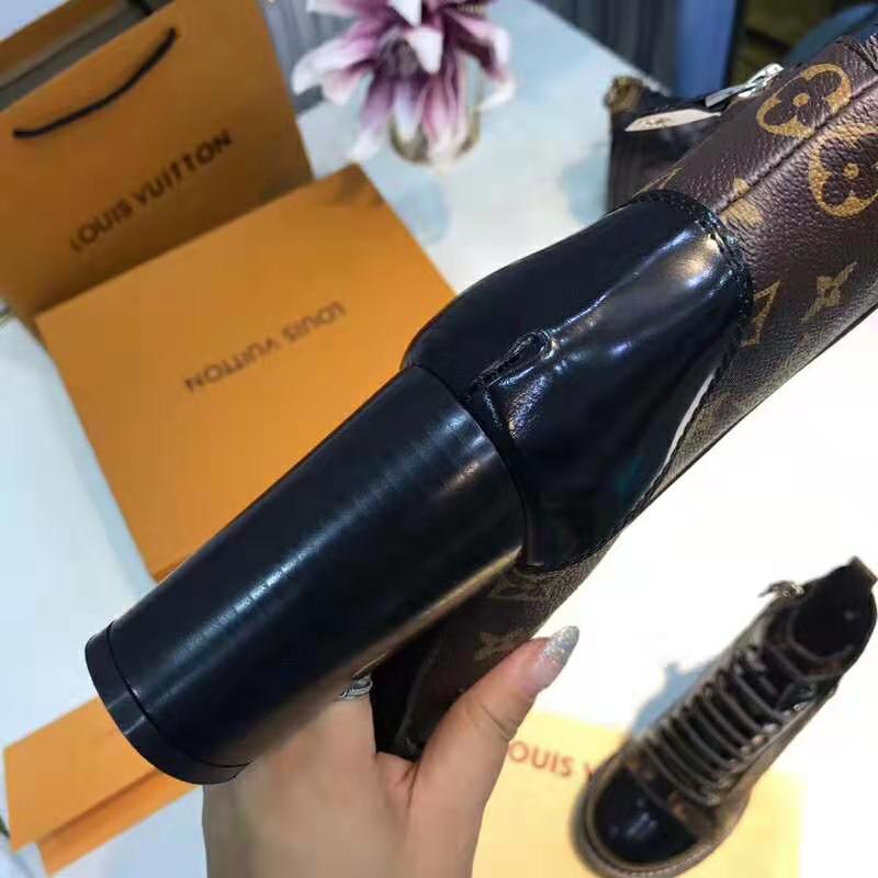 Louis Vuitton LV Women Star Trail Ankle Boot in Black Calf Leather with Monogram Canvas-Brown