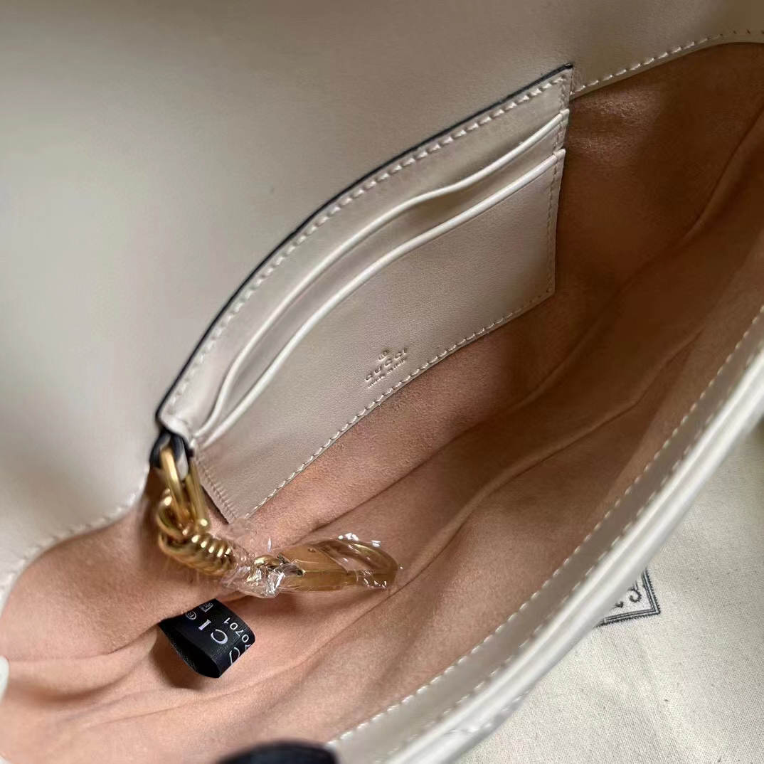 Gucci Women GG Marmont Matelassé Chain Mini Bag White Chevron Leather Double G