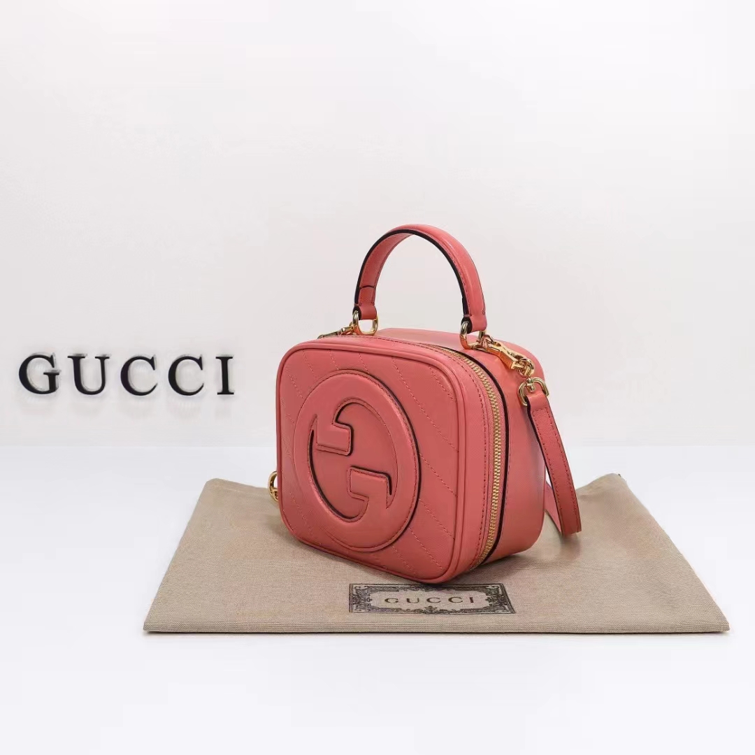 Gucci Women GG Blondie Top Handle Bag Pink Leather Round Interlocking G