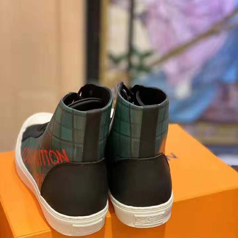 Louis Vuitton LV Unisex Tattoo Sneaker Boot in Damier Tartan Canvas-Green