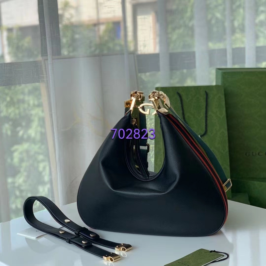 Gucci Women Attache Large Shoulder Bag Black Leather