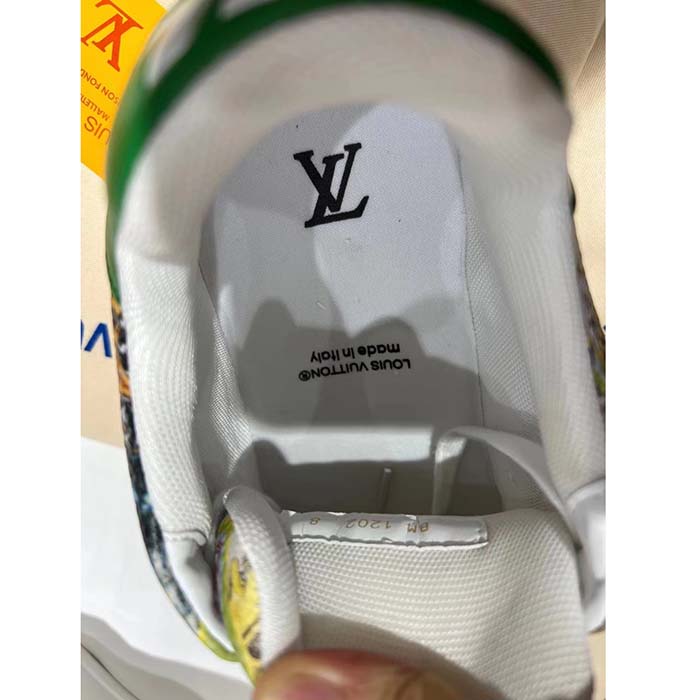 Louis Vuitton Unisex LV Trainer Sneaker White Printed Canvas Rubber Outsole Monogram Flowers
