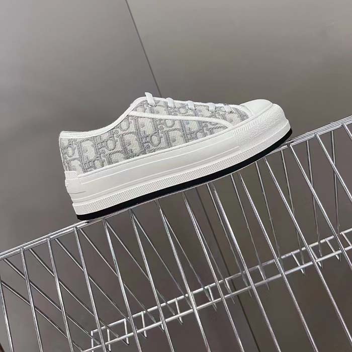 Dior Unisex Shoes CD Walk’N’Dior Sneaker Stone Gray Dior Oblique Embroidered Cotton