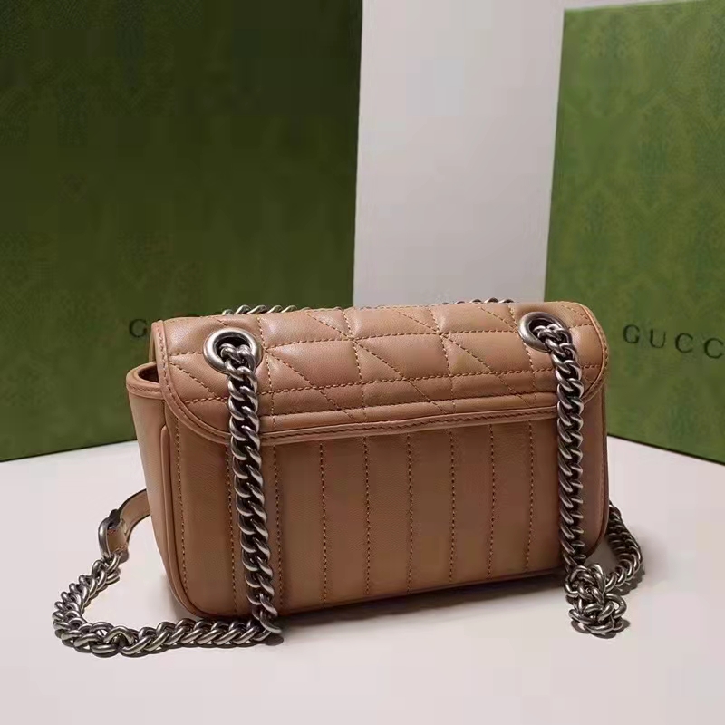Gucci Women GG Marmont Small Shoulder Bag Beige Matelassé Leather Double G