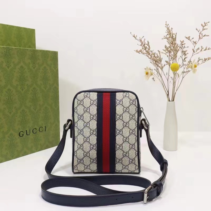 Gucci Unisex Ophidia GG Small Shoulder Bag Beige Blue Supreme Canvas