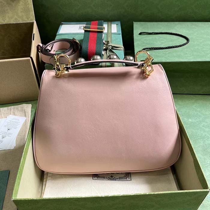 Gucci Women Blondie Top Handle Bag Light Pink Leather Round Interlocking G