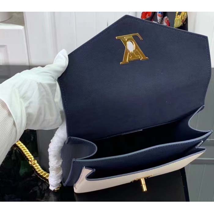 Louis Vuitton LV Women Mylockme Chain Bag Navy Blue Grained Calf Leather