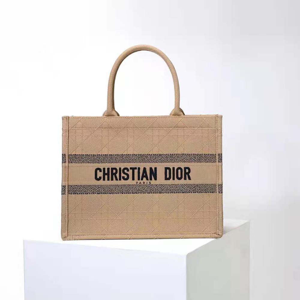 Dior Women Medium Dior Book Tote Natural Cannage Raffia