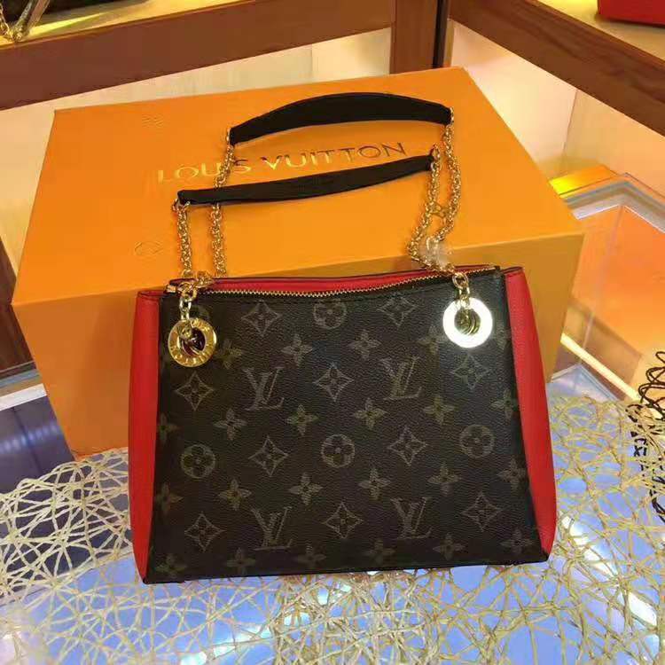 Louis Vuitton LV Women Surene BB Handbag in Monogram Canvas and Grained Calf Leather-Red