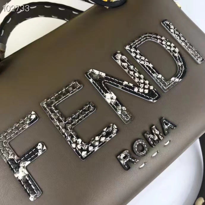 Fendi FF Women By The Way Medium Gray Leather Elaphe Boston Bag