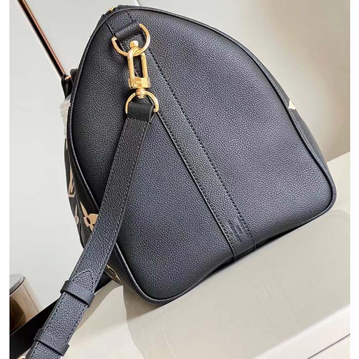Louis Vuitton LV Unisex Keepall Bandoulière 45 Black Beige Monogram Empreinte Embossed Leather