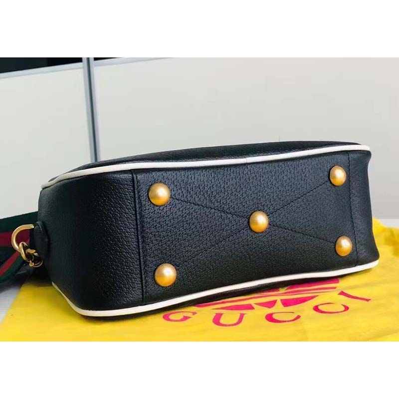 Gucci Unisex GG Adidas x Gucci Small Shoulder Bag Black Leather Green Red Web