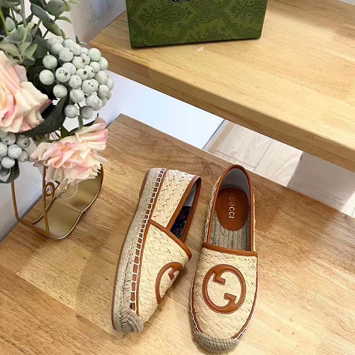 Gucci Unisex GG Interlocking G Espadrille Natural Raffia Leather Round
