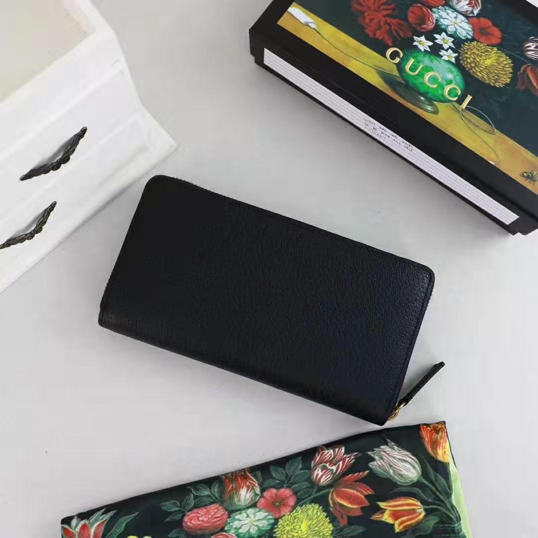 Gucci GG Unisex Animalier Leather Zip Around Wallet in Black Leather