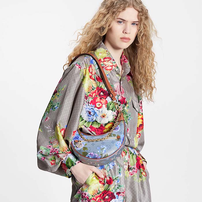 Louis Vuitton LV Women Loop Baguette Handbag Blue Coated Canvas