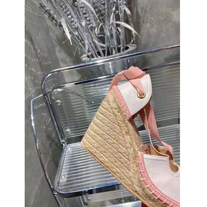 Gucci Women Espadrille Ribbon Tie Interlocking G Embroidery White Cotton Canvas Peep Toe