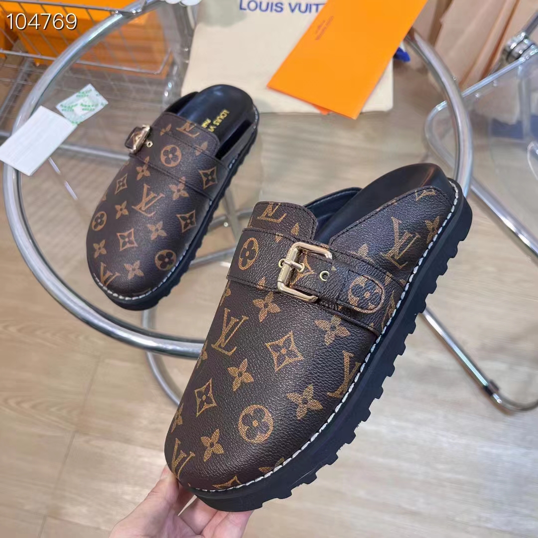 Louis Vuitton LV Unisex Cosy Flat Comfort Clog Cacao Brown Patent Monogram Canvas
