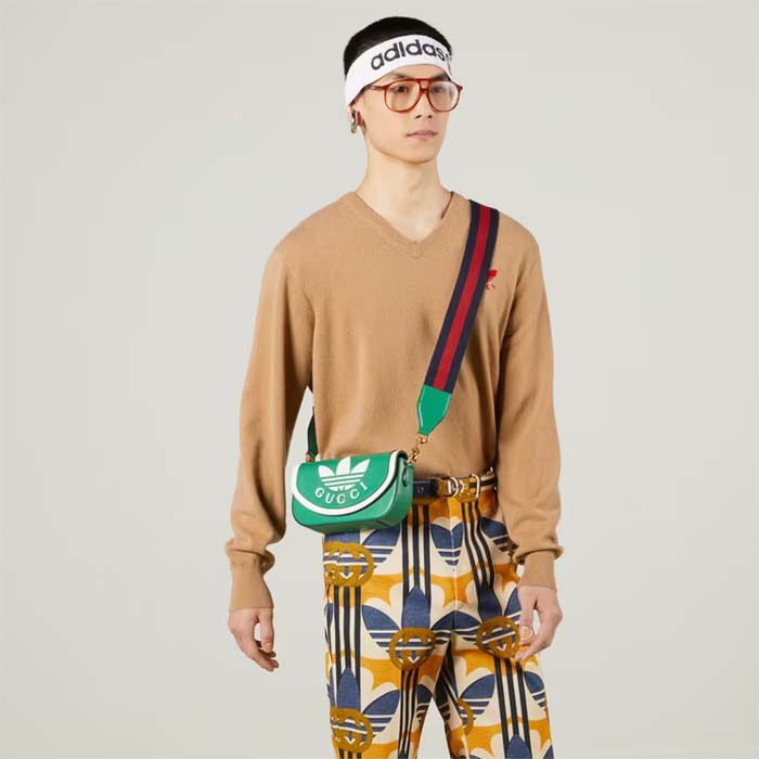 Gucci Unisex GG Adidas x Gucci Mini Bag Green Leather Off White Trefoil Print