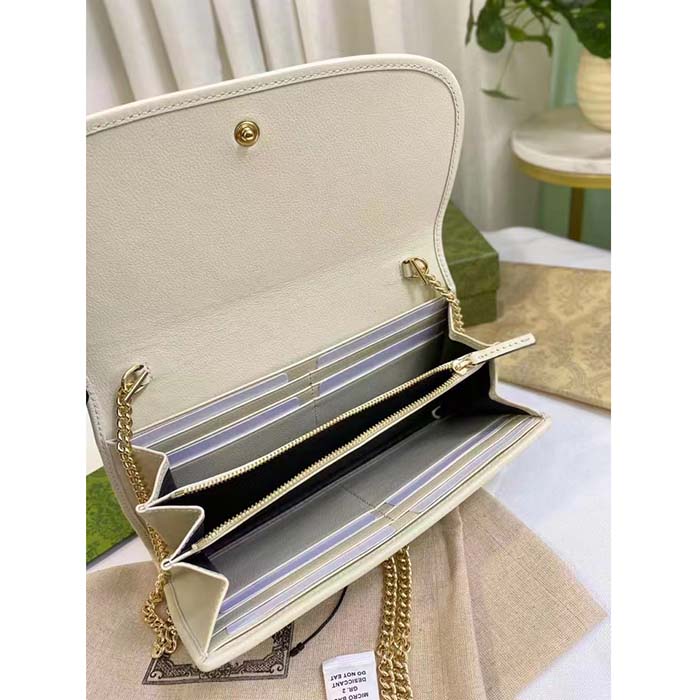 Gucci Women GG Blondie Continental Chain Wallet White Leather Round Interlocking G