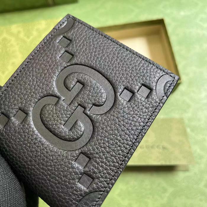 Gucci Unisex Jumbo GG Wallet Black Leather Moiré Lining