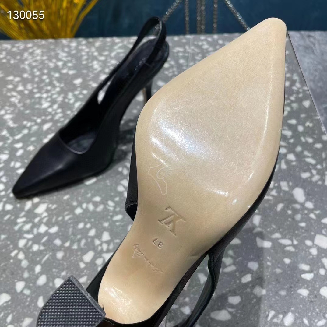 Louis Vuitton LV Women Sparkle Slingback Pump Black Calf Leather Elasticized 9.5 Cm Heel