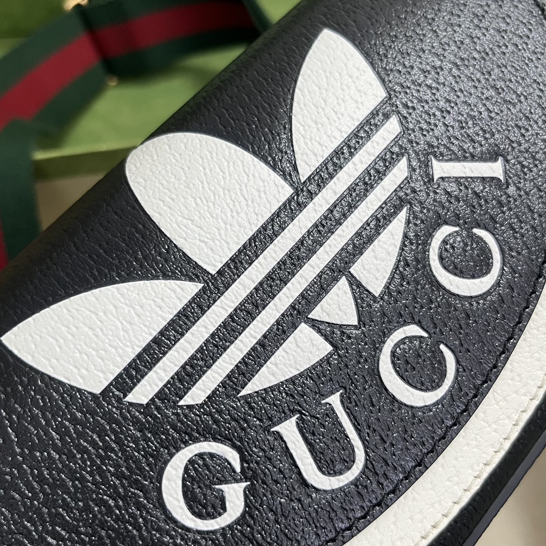 Gucci Unisex GG Adidas x Gucci Mini Bag Black Leather Off White Trefoil Print