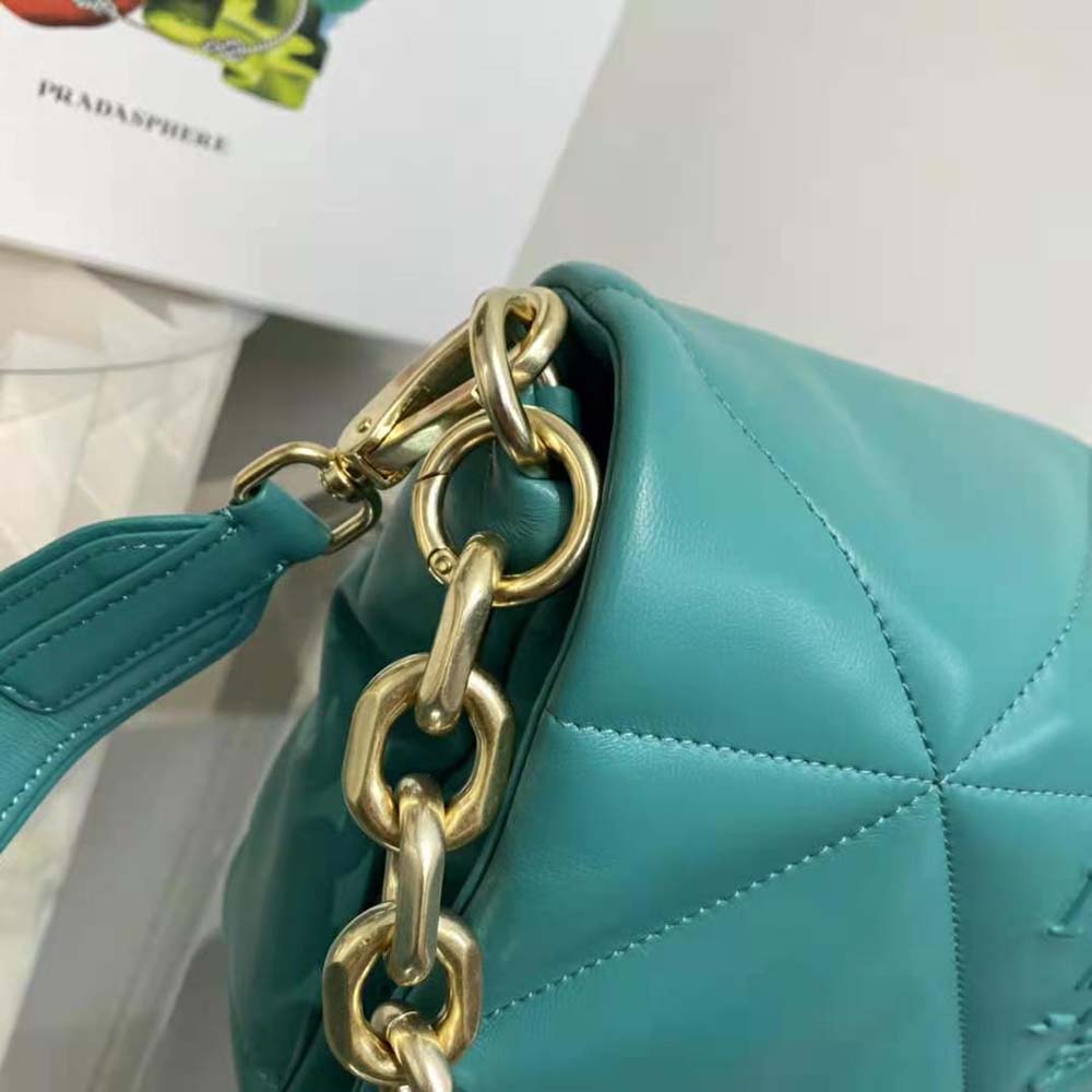 Prada Women Padded Nappa Leather Shoulder Bag-Lime