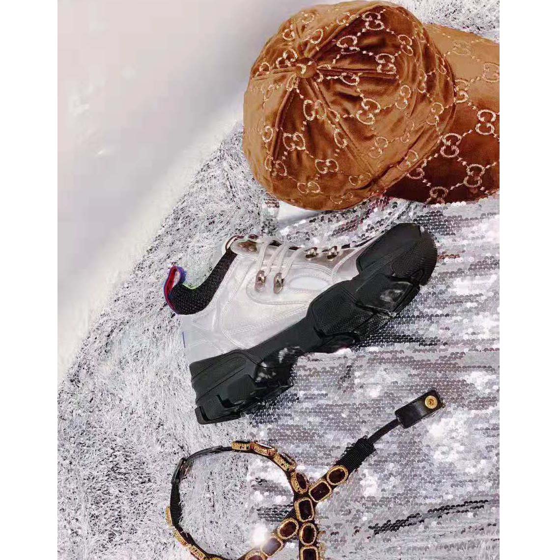 Gucci Women Flashtrek Sneaker with Removable Crystals 5.6cm Height-Silver