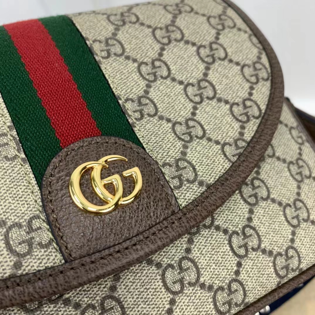 Gucci Unisex Ophidia Mini GG Shoulder Bag Beige Ebony GG Supreme Canvas