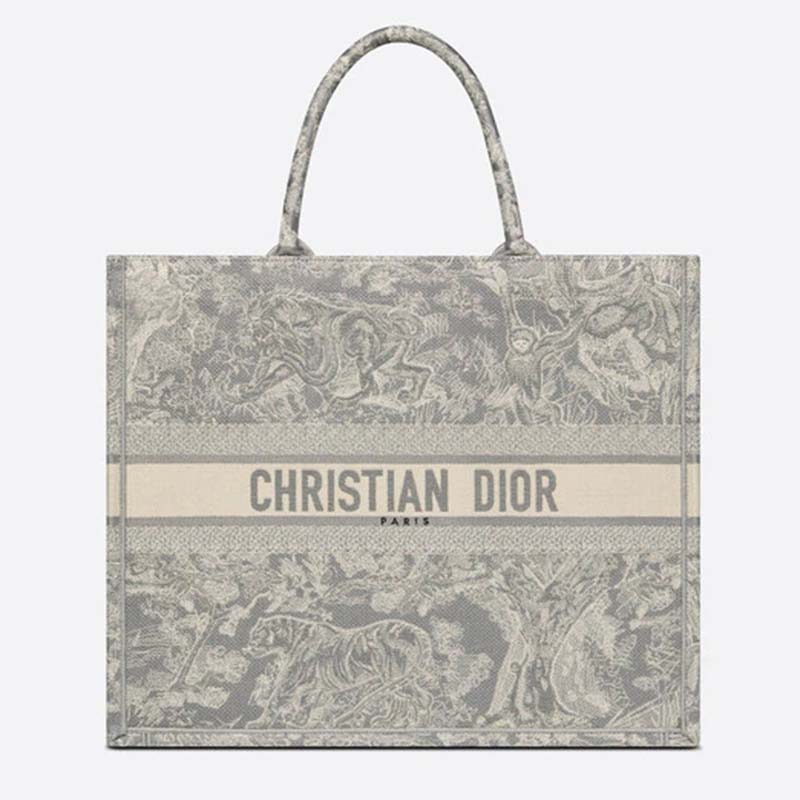 Dior Women Dior Book Tote Gray Toile De Jouy Reverse Embroidery