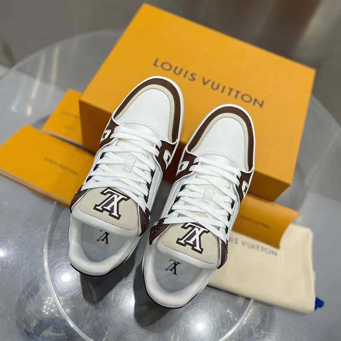 Louis Vuitton LV Unisex LV Trainer Sneaker Moka Brown Nubuck Calf Leather Grained