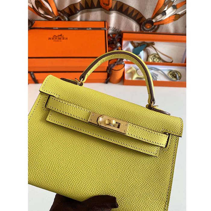 Hermes Women Mini Kelly 20 Bag Epsom Leather Gold Hardware-Yellow