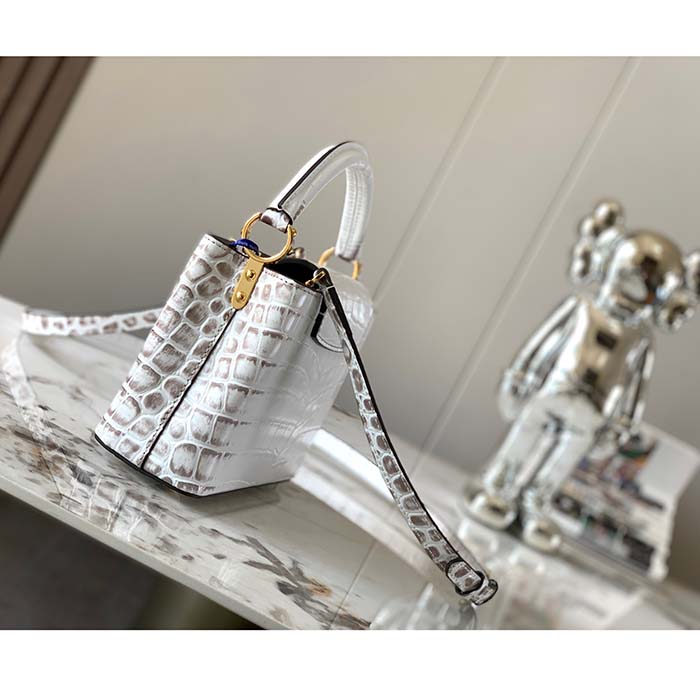 Louis Vuitton LV Women Capucines Mini Handbag Beige Brown Brilliant Crocodilien Leather