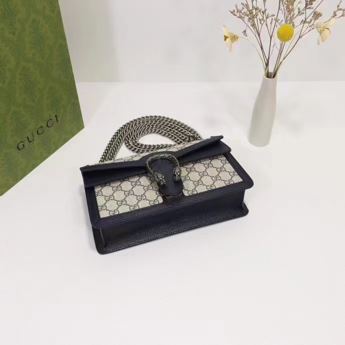 Gucci Women Dionysus GG Small Rectangular Bag Beige Blue GG Supreme Canvas