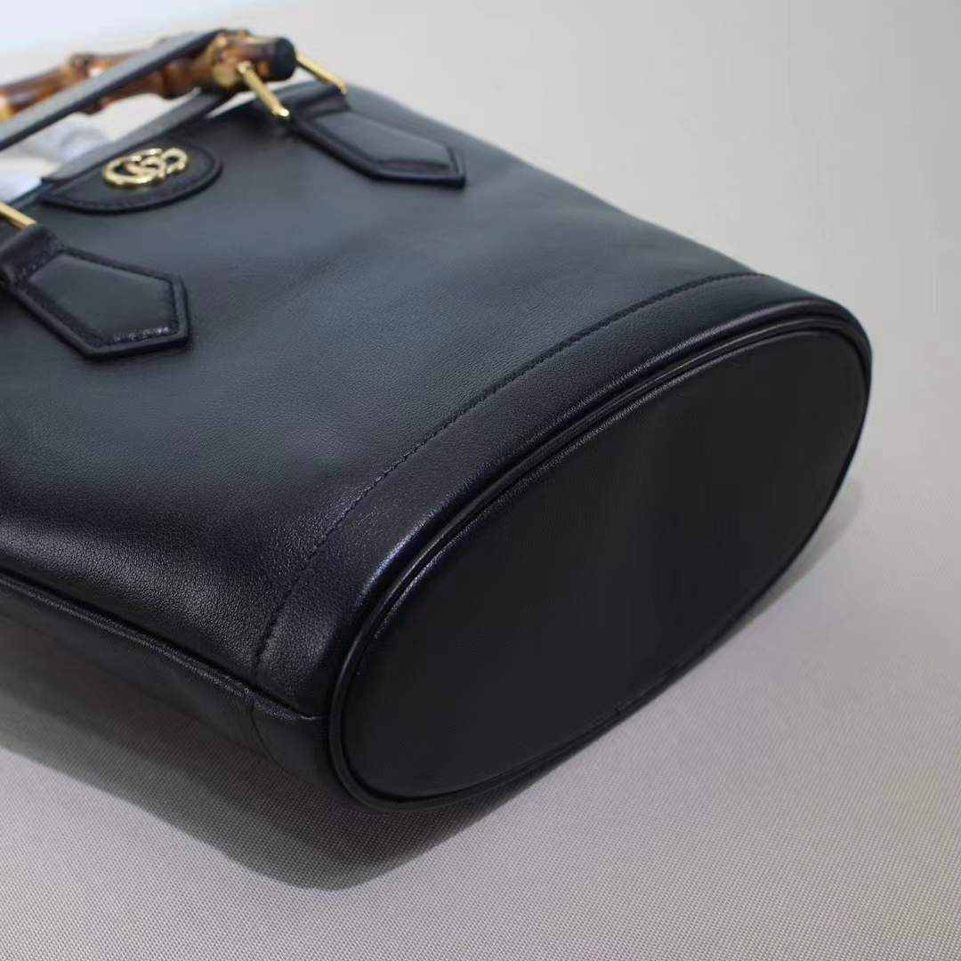 Gucci Women GG Diana Small Tote Bag Black Leather Gold-Toned Hardware Double G