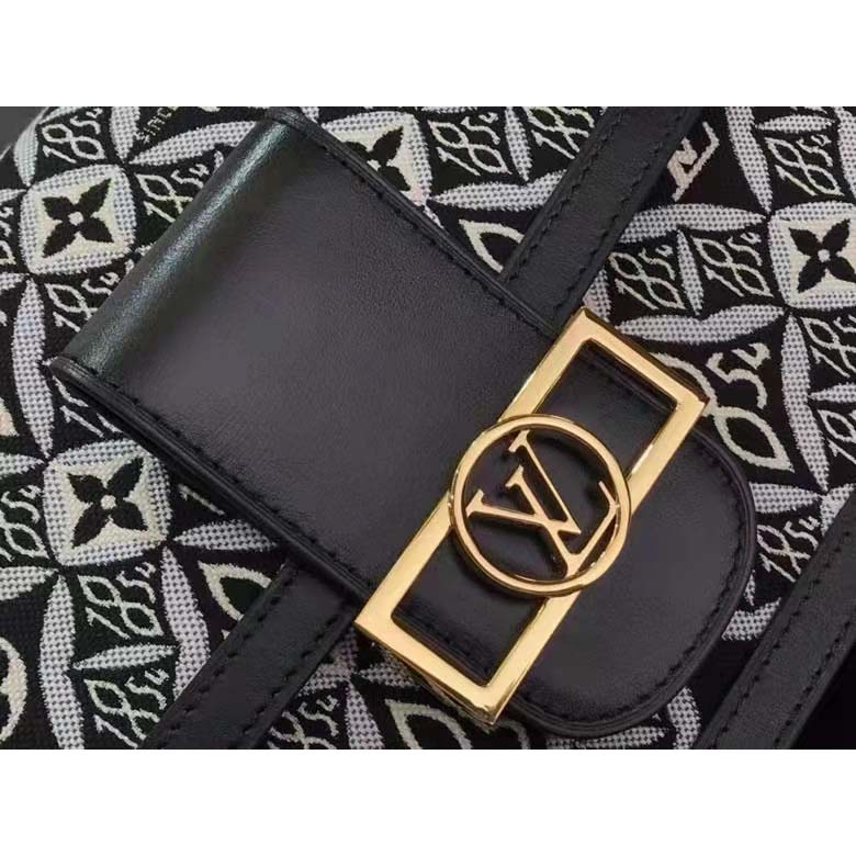 Louis Vuitton LV Women Since 1854 Dauphine MM Handbag Black Monogram Flowers Cowhide