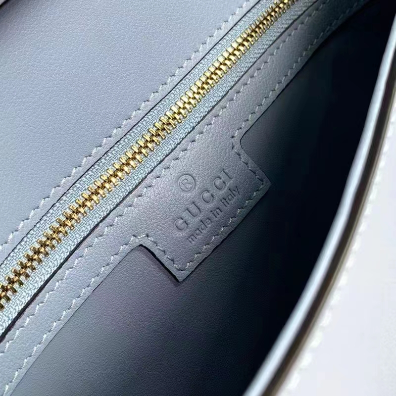 Gucci Women GG Blondie Mini Bag Light Blue Leather Round Interlocking G