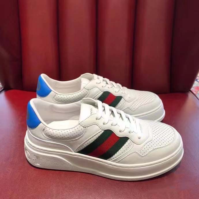 Gucci Unisex Sneaker Web White Leather Green Red Web Lace Up Flat