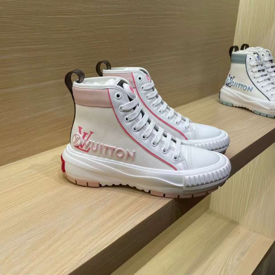 Louis Vuitton Unisex LV Squad Sneaker Boot Pink Canvas Rubber Outsole Circle