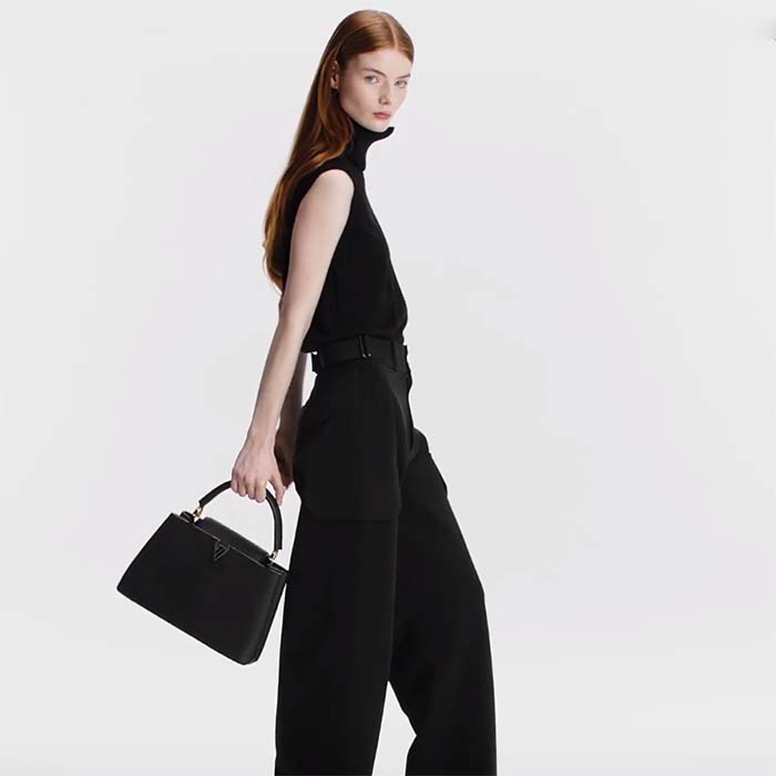 Louis Vuitton LV Women Capucines MM Handbag Black Taurillon Cowhide Leather