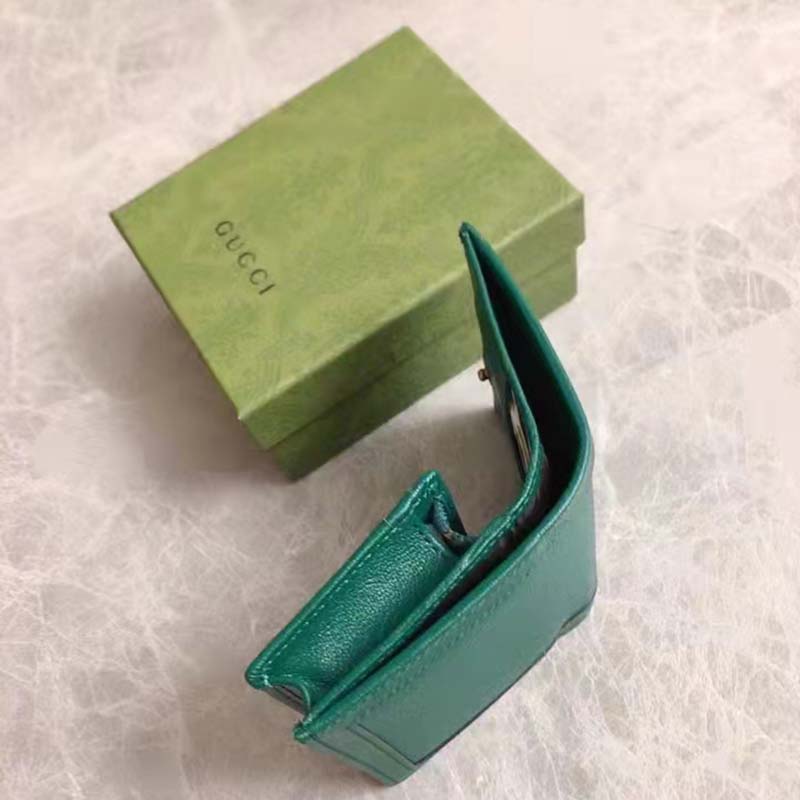 Gucci Women Gucci Diana Card Case Wallet Double GG Green Leather