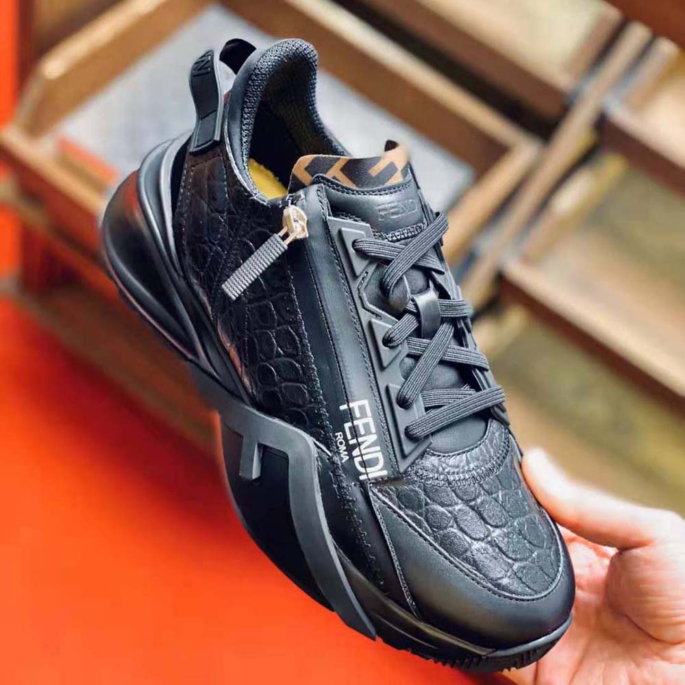 Fendi Men Sneakers Black Caiman Low-Tops